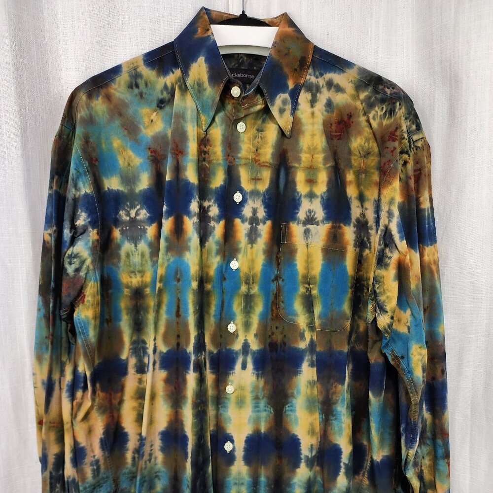 Oregon Rain Vertical Stripe Tie-Dyed Men's Dress Shirt - Size 16.5-34/35